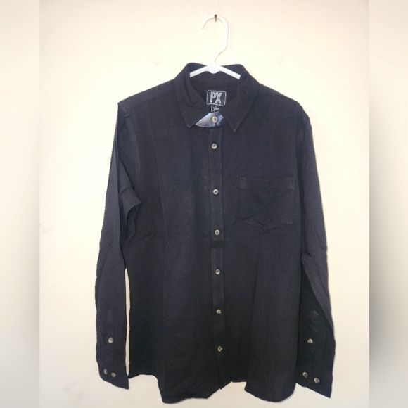 Nwt px clothing mens black cotton blend long sleeve button up collared shirt - Picture 1 of 4